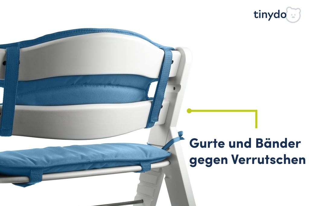 Gurte und Bänder gegen Verrutschen am blauen Tinydo Sitzkissen passend für Hauck Alpha