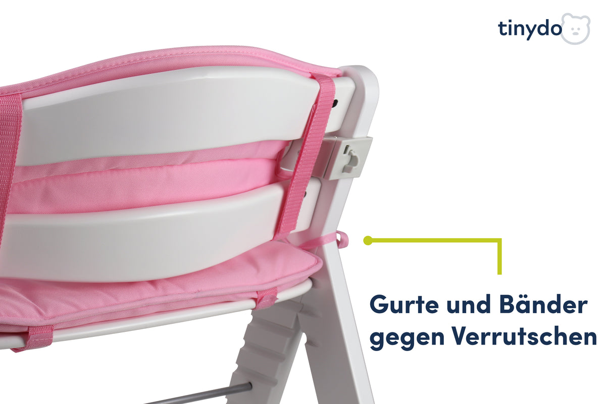Gurte und Bänder gegen Verrutschen am rosa Tinydo Sitzkissen passend für Hauck Alpha