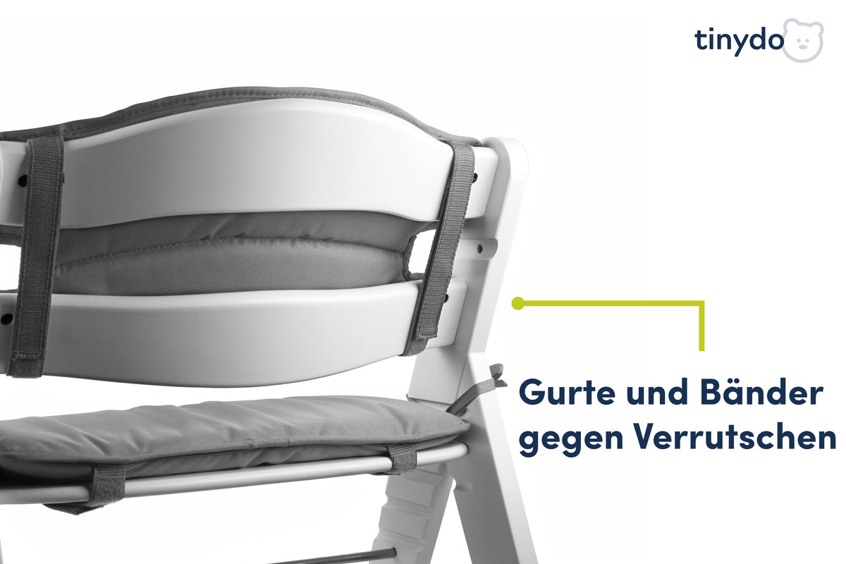 Gurte und Bänder gegen Verrutschen am salbeigrauen Tinydo Sitzkissen passend für Hauck Alpha