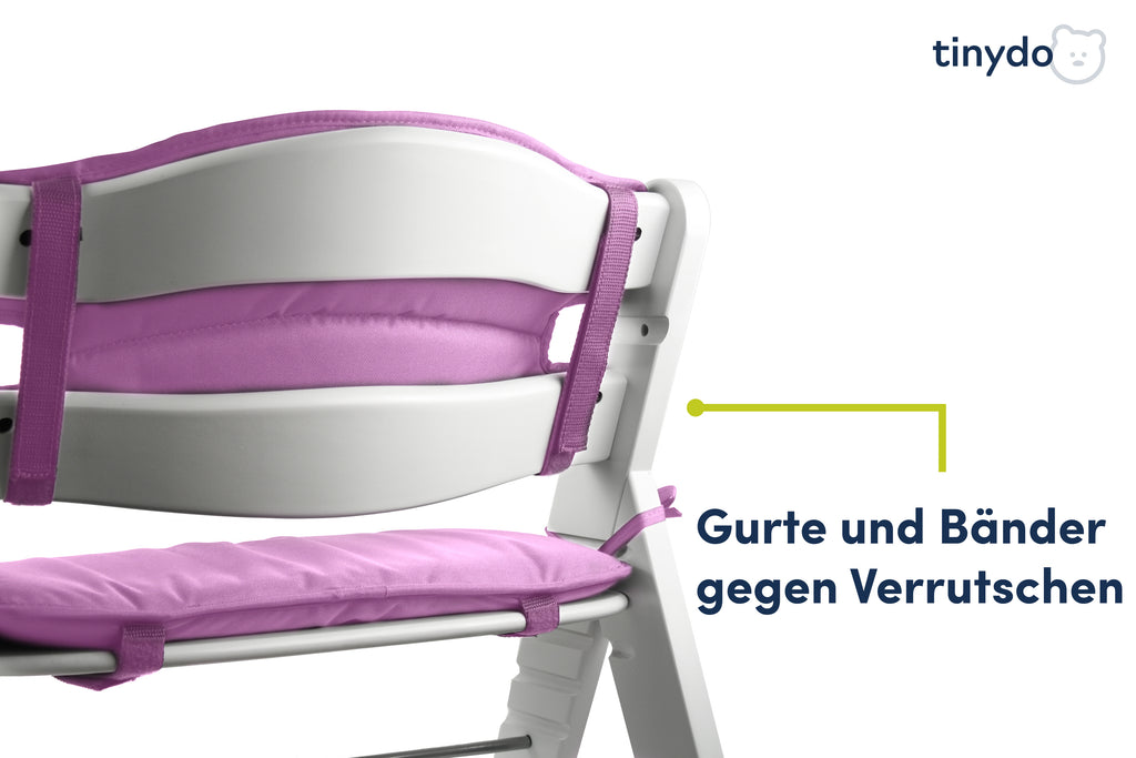Gurte und Bänder gegen Verrutschen am violetten Tinydo Sitzkissen passend für Hauck Alpha