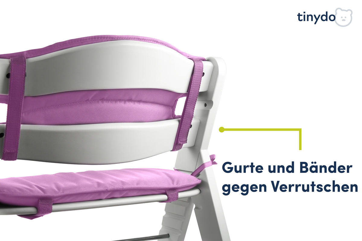 Gurte und Bänder gegen Verrutschen am violetten Tinydo Sitzkissen passend für Hauck Alpha