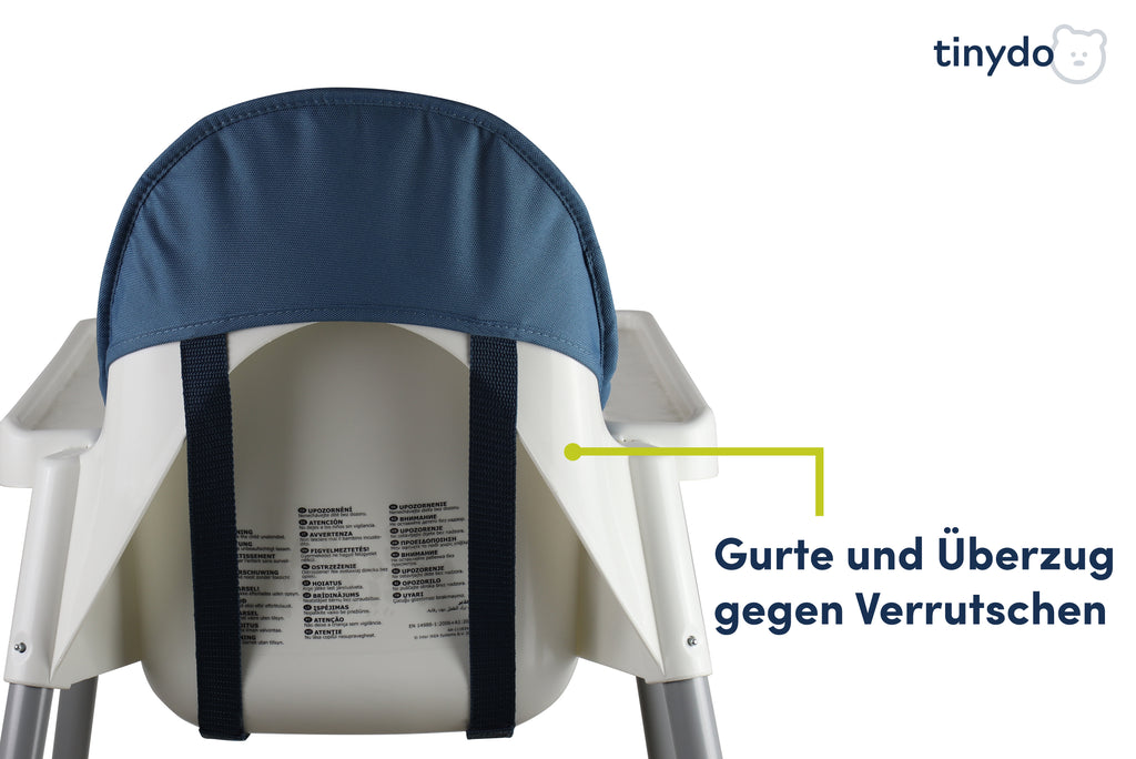Gurte und Überzug gegen Verrutschen am dunkelblauen Tinydo Sitzkissen passend für IKEA Antilop