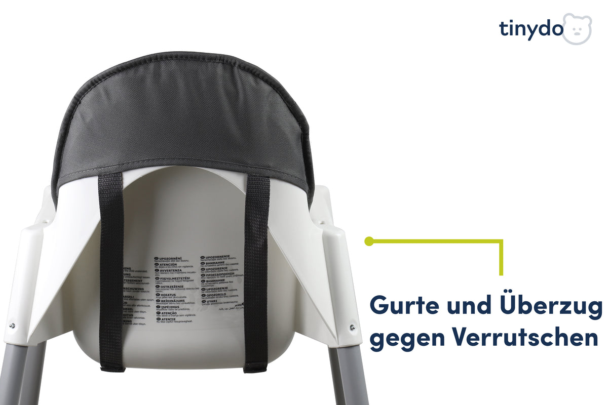Gurte und Überzug gegen Verrutschen am dunkelgrauen Tinydo Sitzkissen passend für IKEA Antilop