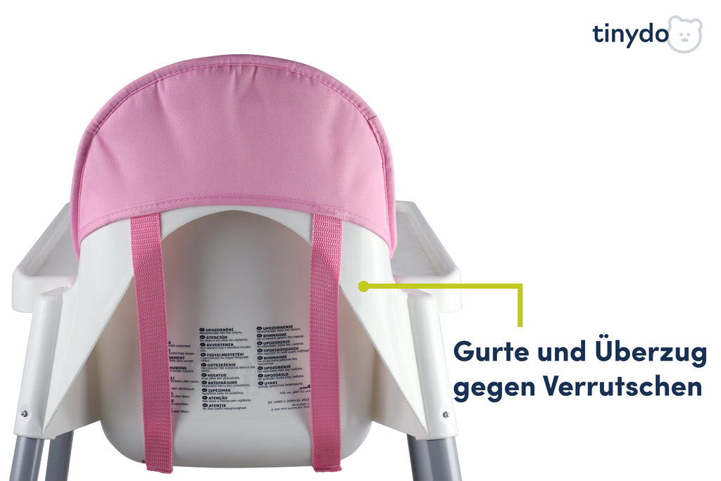 Gurte und Überzug gegen Verrutschen am rosa Tinydo Sitzkissen passend für IKEA Antilop