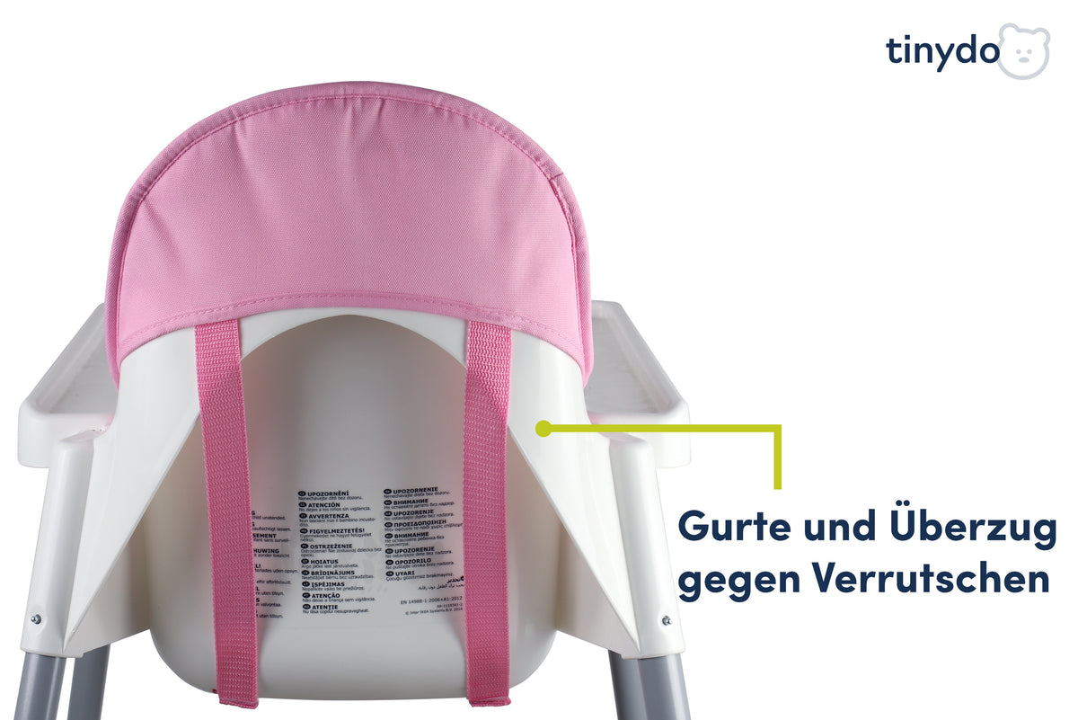 Gurte und Überzug gegen Verrutschen am rosa Tinydo Sitzkissen passend für IKEA Antilop