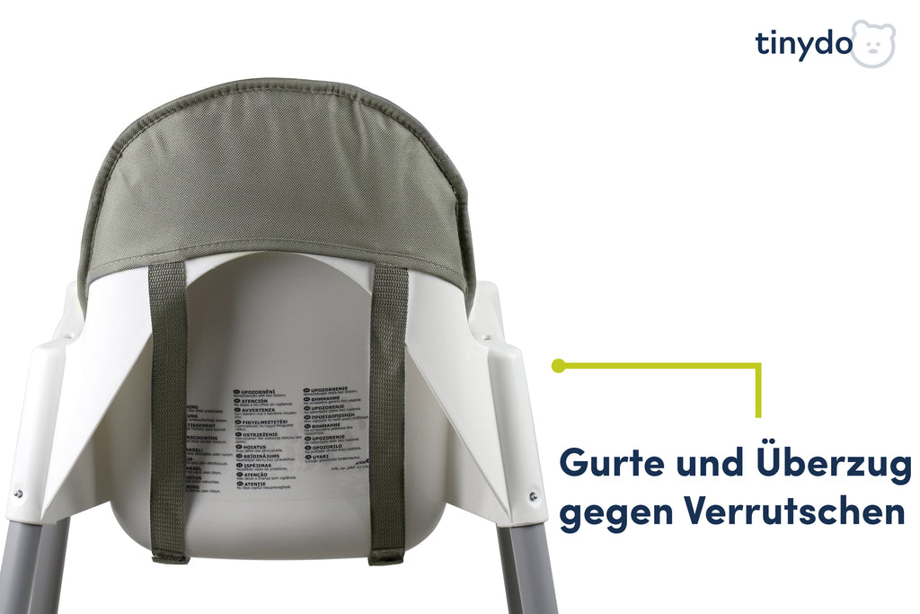 Gurte und Überzug gegen Verrutschen am salbeigrauen Tinydo Sitzkissen passend für IKEA Antilop