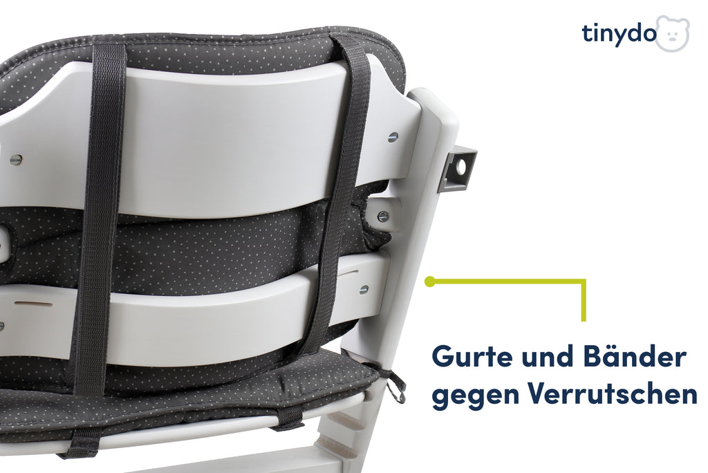 Gurte und Bänder gegen Verrutschen am gepunkteten Tinydo Sitzkissen passend für  Safety 1st Timba