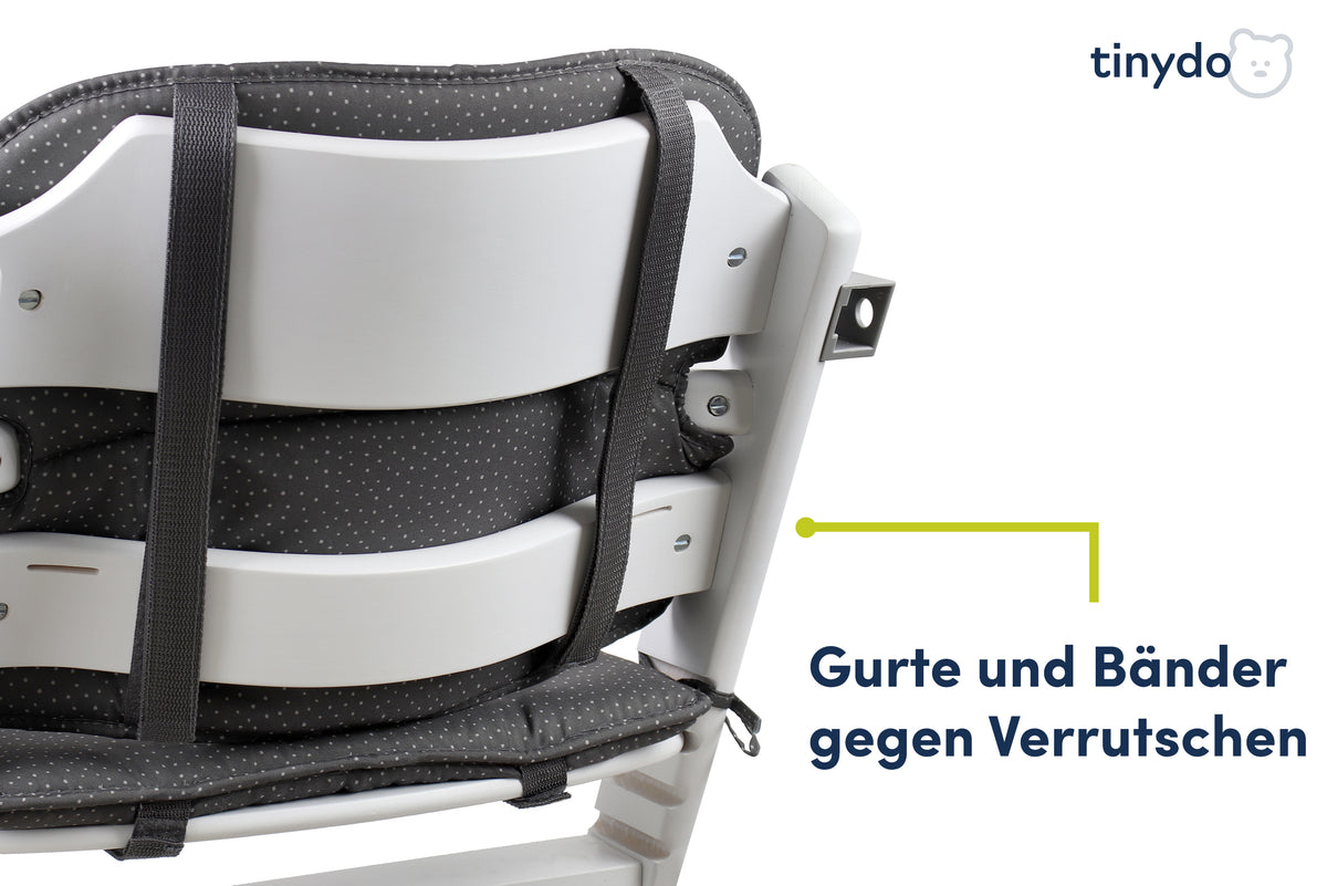 Gurte und Bänder gegen Verrutschen am gepunkteten Tinydo Sitzkissen passend für  Safety 1st Timba